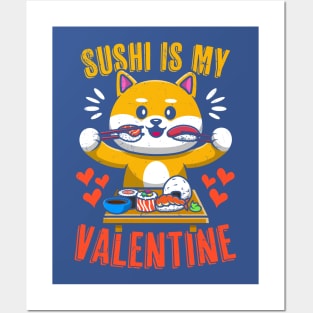 Sushi Is My Valentine Funny Kawaii Corgi Valentine's Day Posters and Art